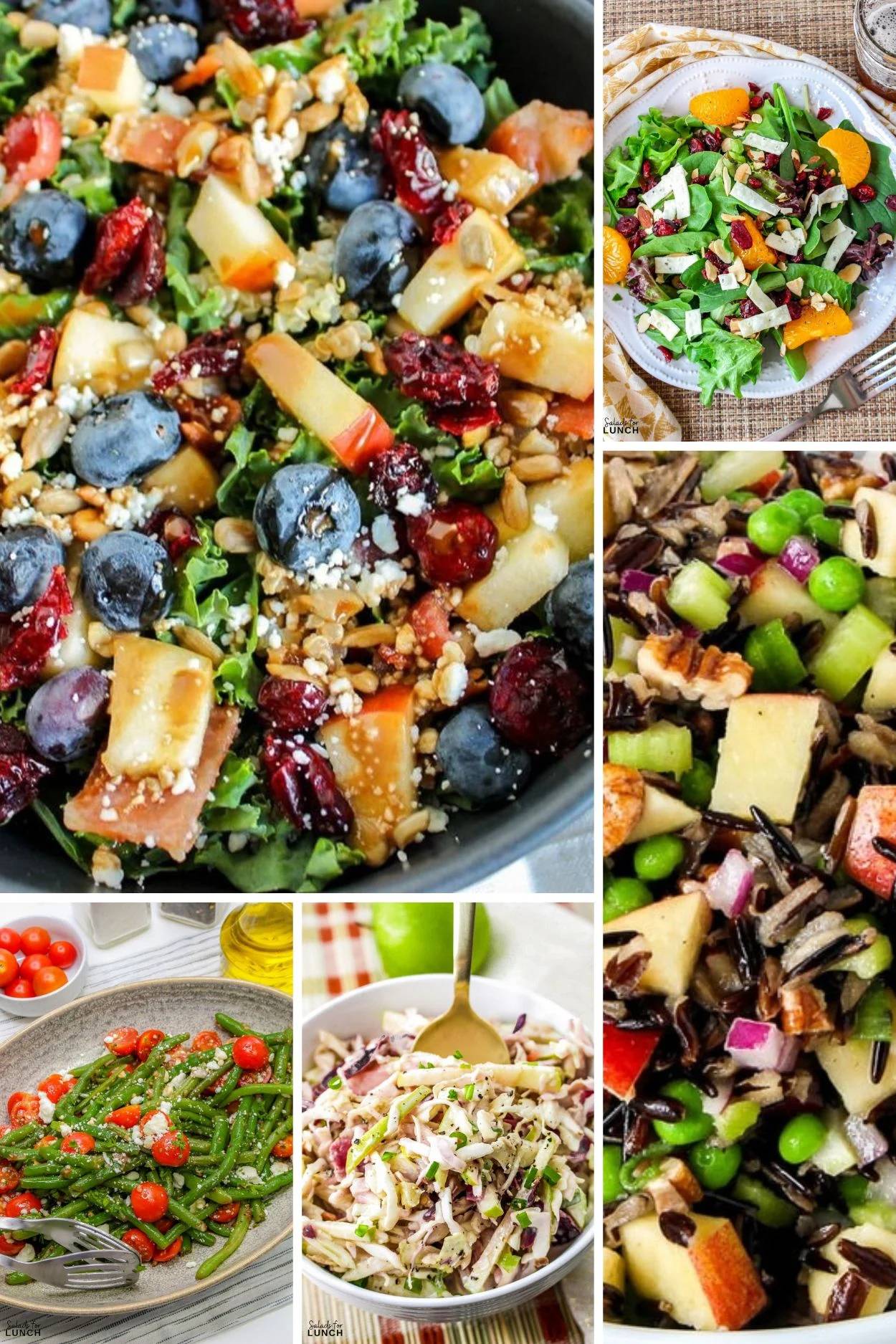 Collage of September salad recipes.