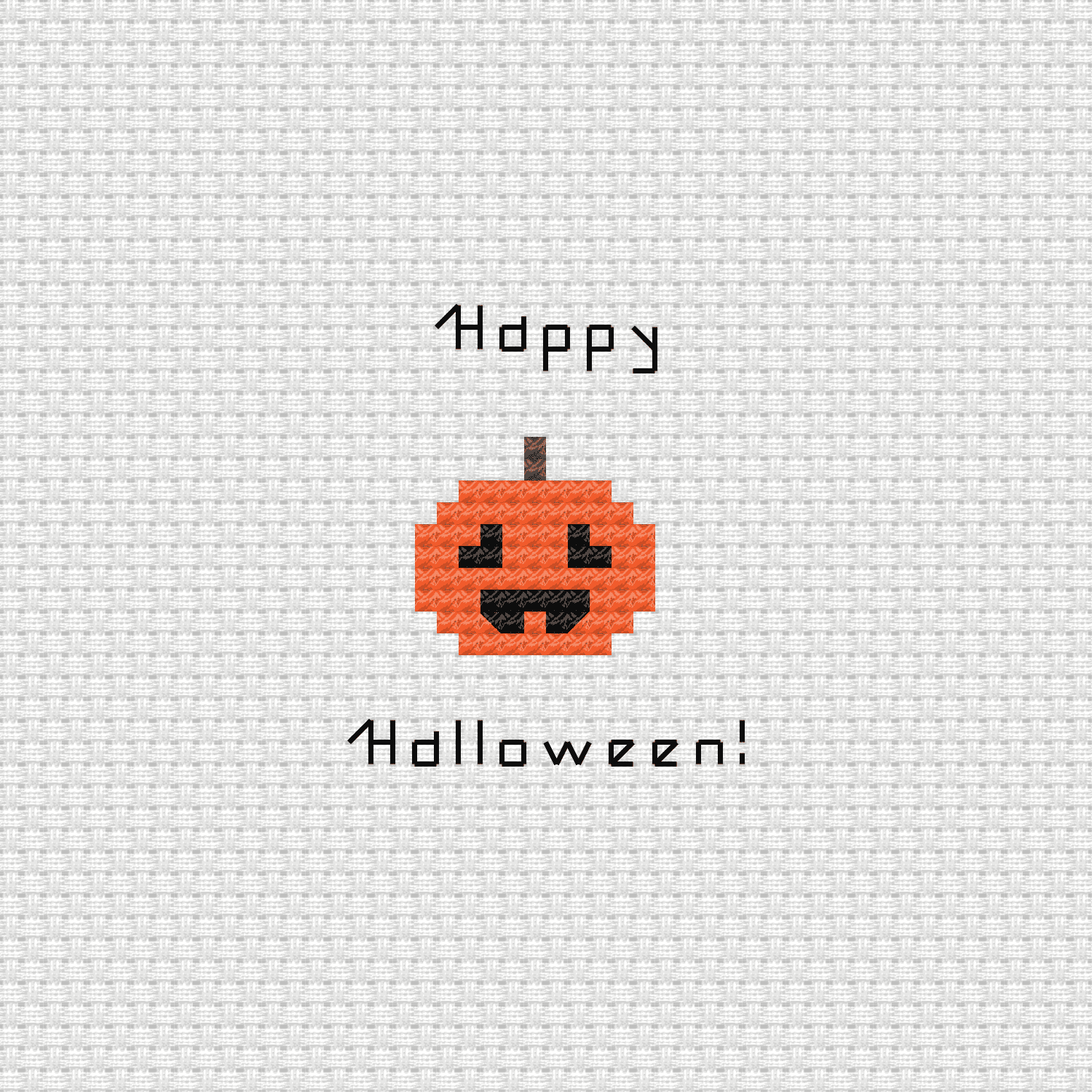 Cross Stitch Pumpkin with text that reads Happy Halloween.
