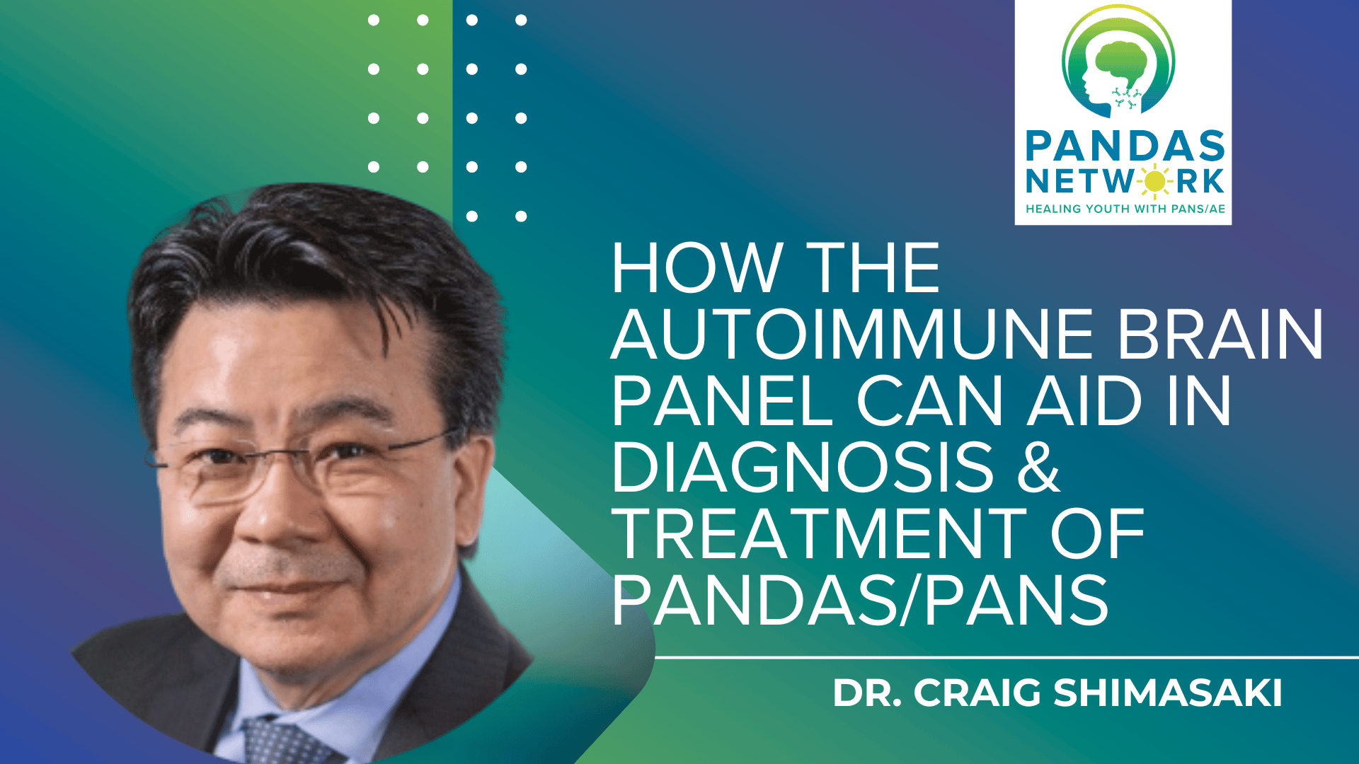 ID: Video thumbnail with Dr. Craig Shimasaki's headshot on the far right with blue and green gradients behind him