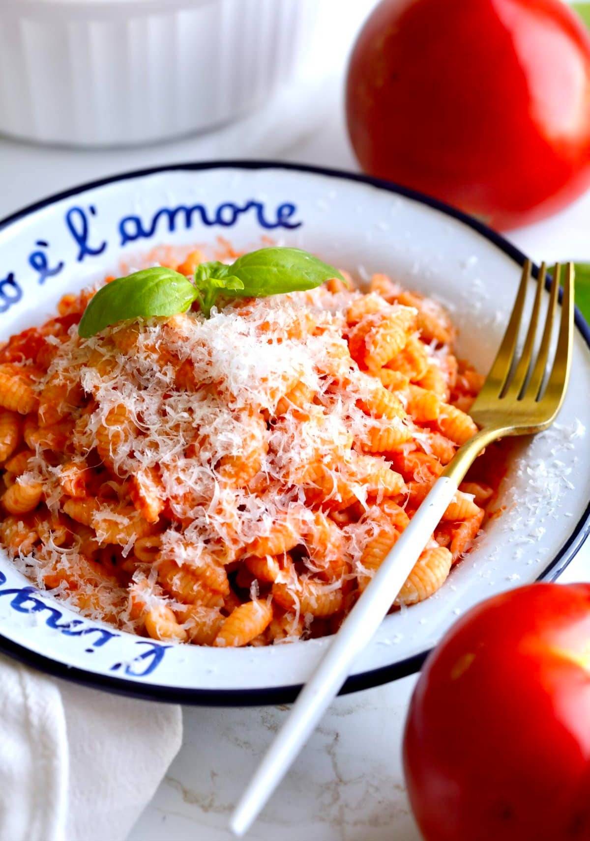 bowl of pasta in a bowl with homemade sauce