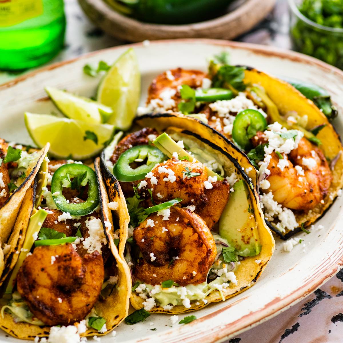 shrimp tacos with creamy slaw