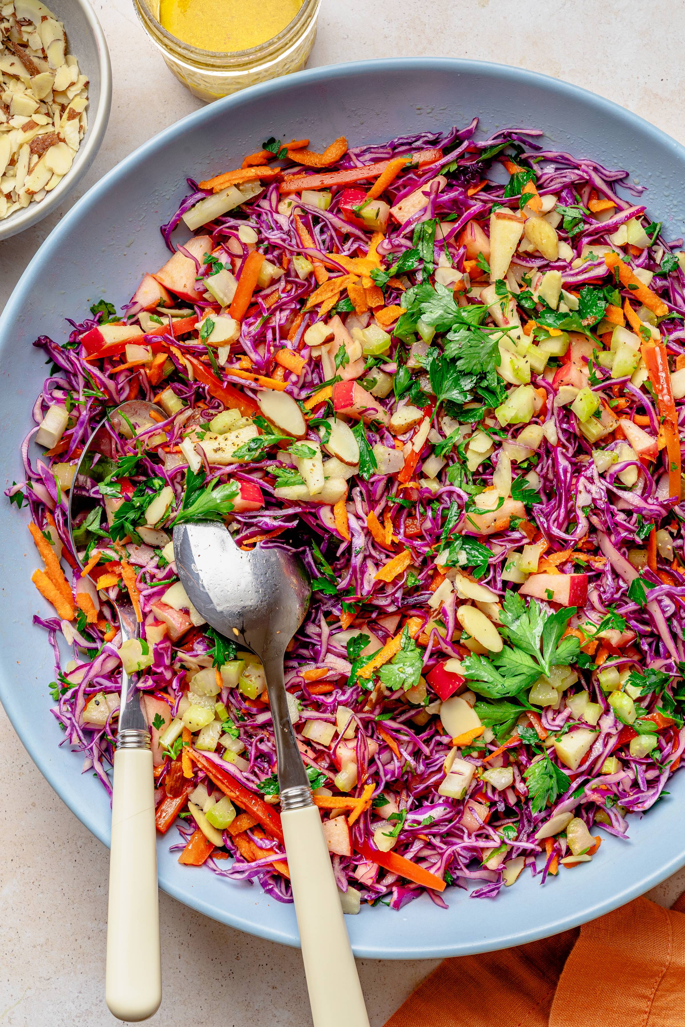 red cabbage salad and dressing