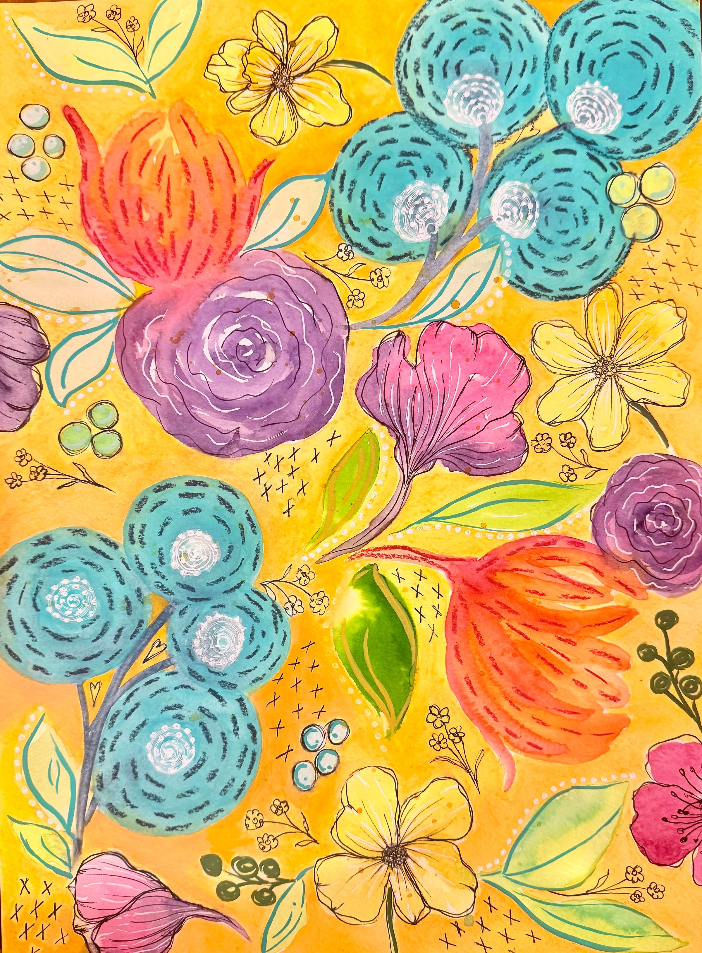 Maximalist Bouquet with yellow background