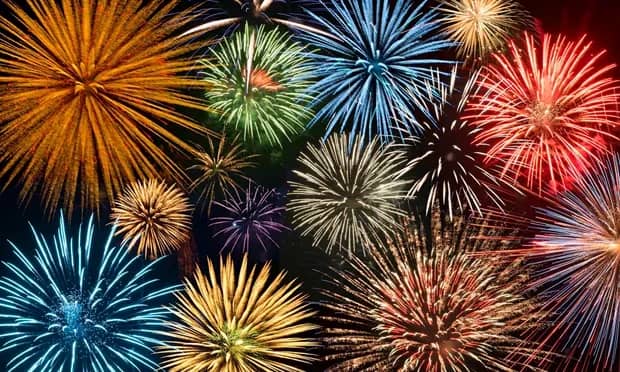 multiple exploding multicolour fireworks