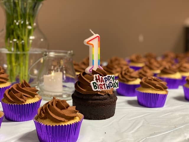 chocolate cupcakes wtih a number one candlee