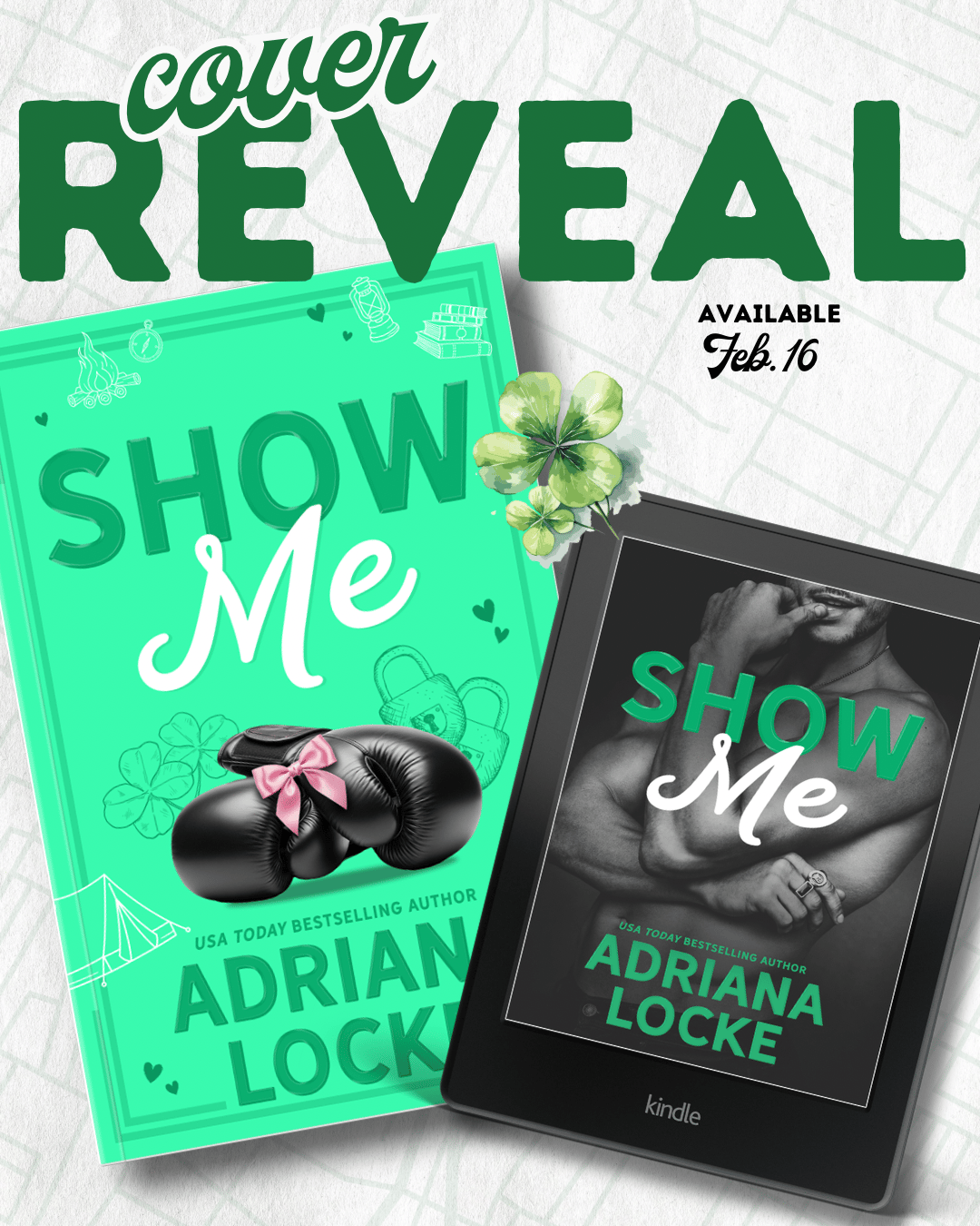 cover reveal graphic with green covers
