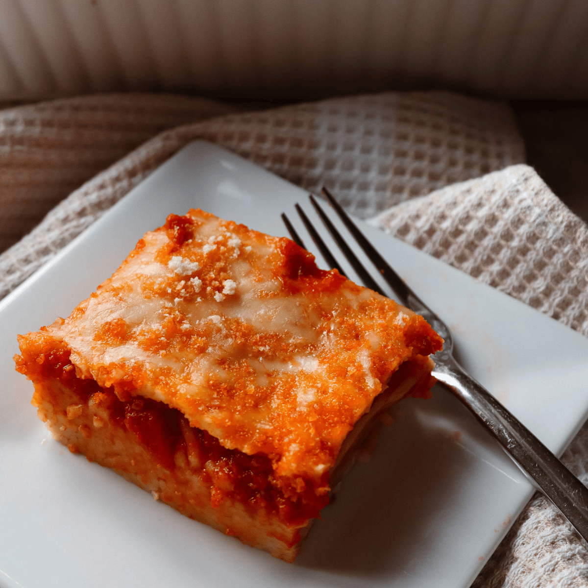 Spaghetti Casserole on Plate with Fork
