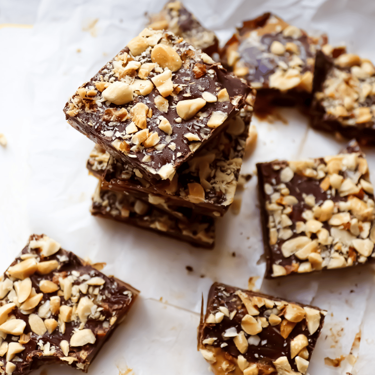 Stack of Homemade Snickers Cut in Squares