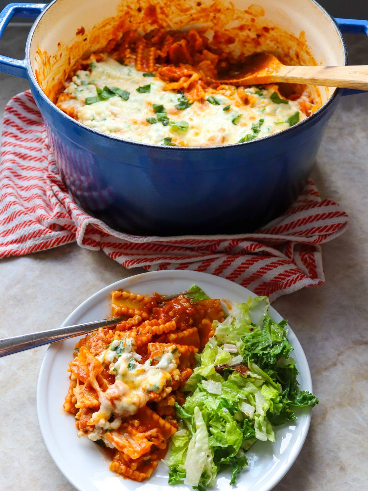Plated Skillet Lasagna with Side Salad