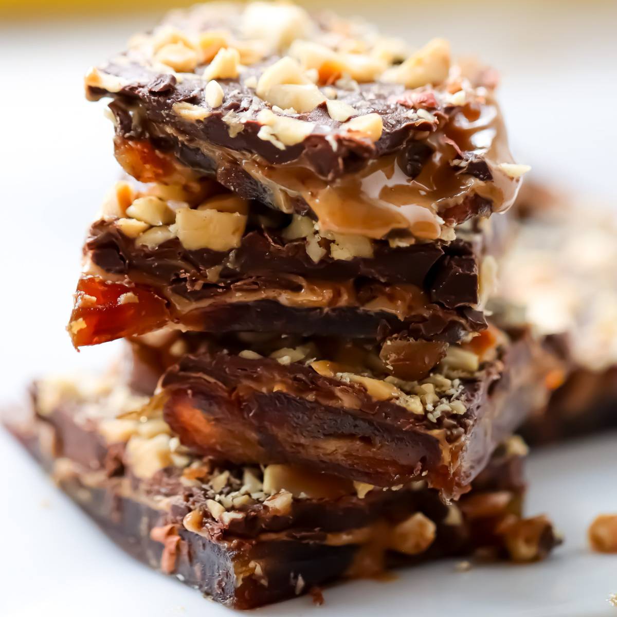 Stack of Homemade Snickers Squares