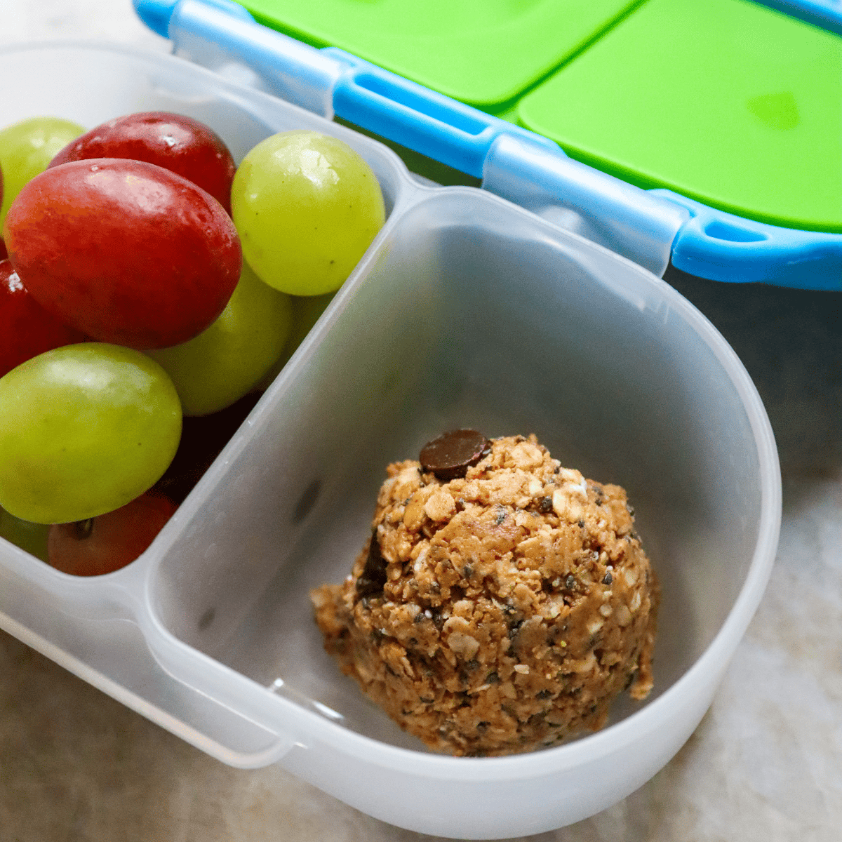 Oatmeal Ball and Grapes in Snack Container