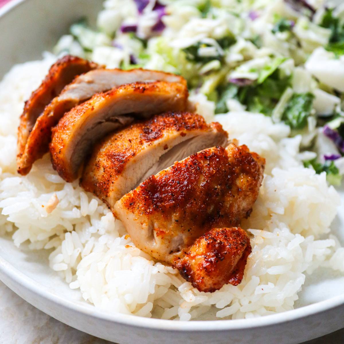 Air Fryer Chicken Things on Rice with Salad