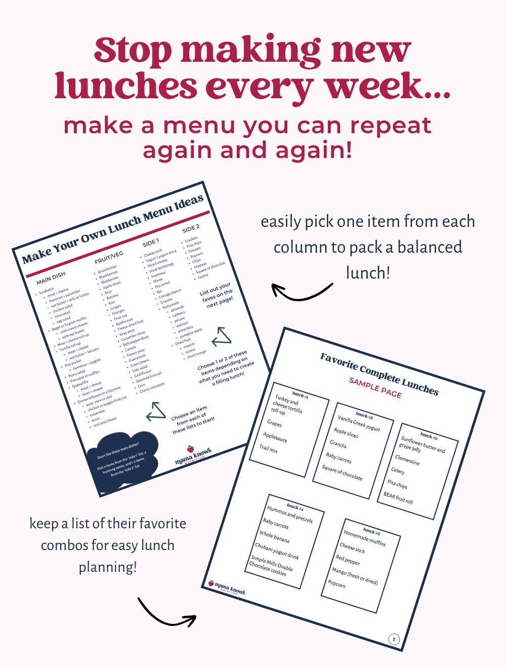 Packed Lunch Menu Printables Preview