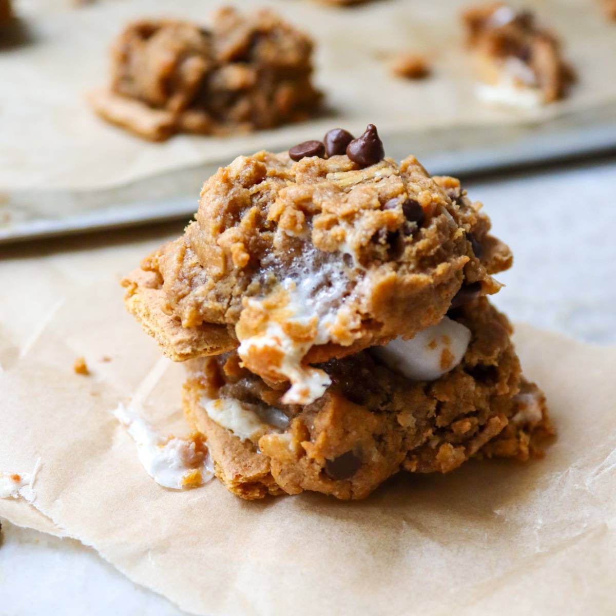 Peanut Butter S'more Cookie on Parchment
