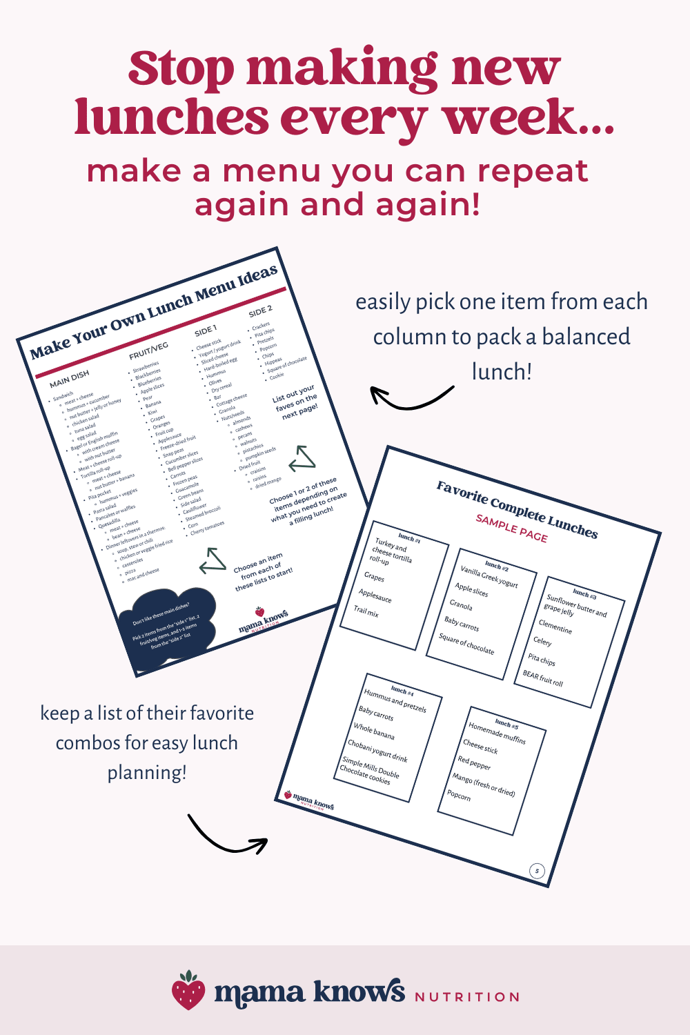Lunch Packing Menu Worksheet Samples