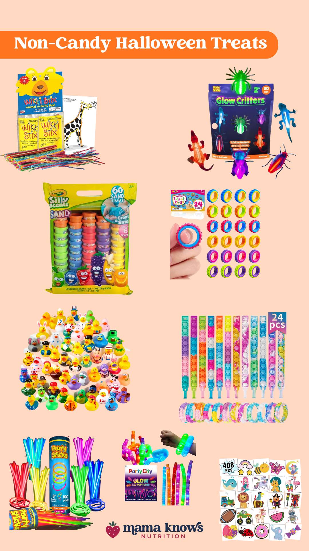 Collage of Non-Candy Halloween Treats on Amazon