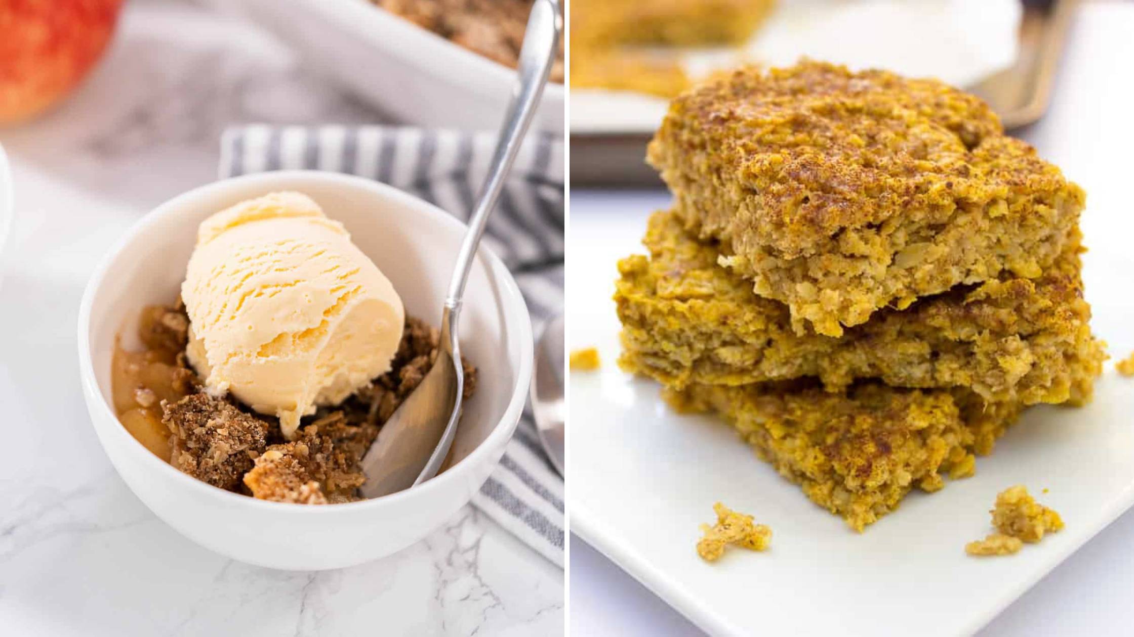 Apple Crisp and Pumpkin Baked Oatmeal Bars Collage