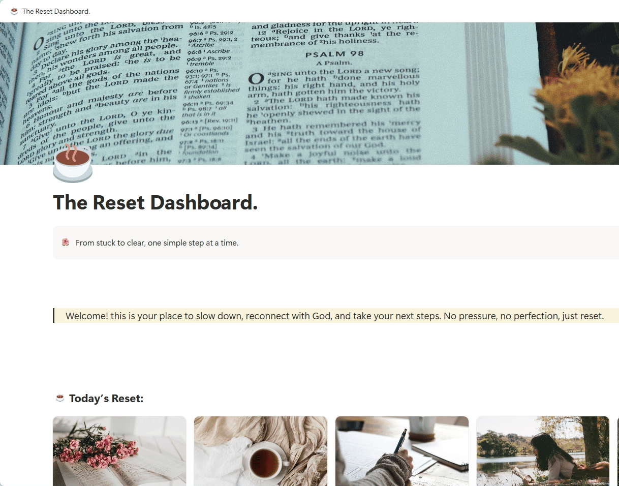 My Notion freebie Reset Dashboard. 