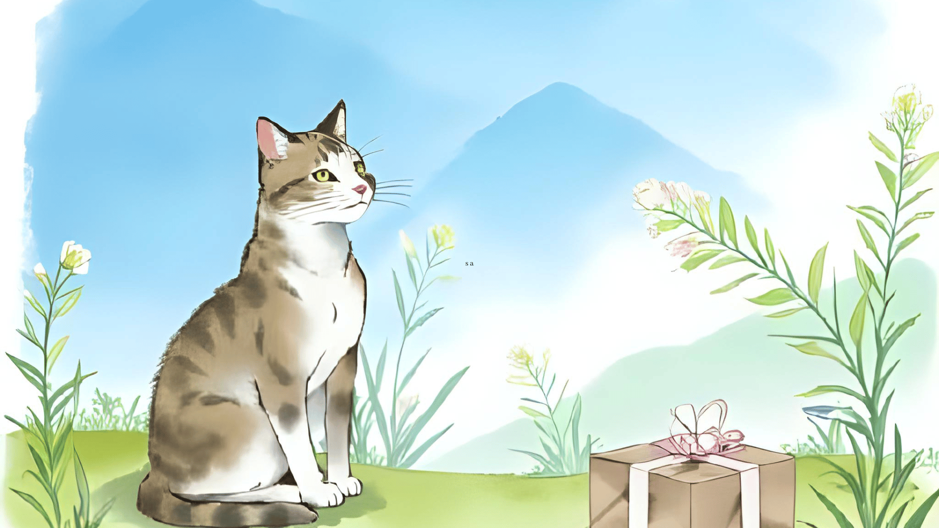 A painting of a cat and a box
