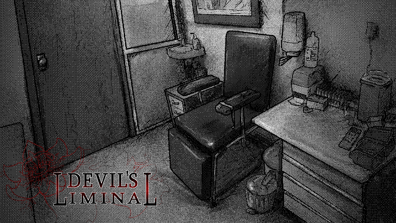 An image from DEVIL'S LIMINAL of a medical appointment room with a chair for blood draw.