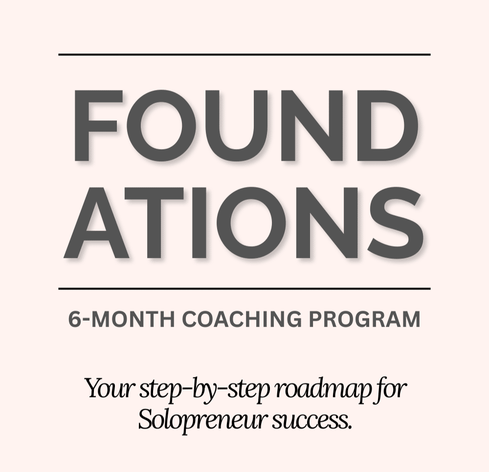 The word "Foundations" and a promotion for Deborah Smith's 6-month business coaching program.