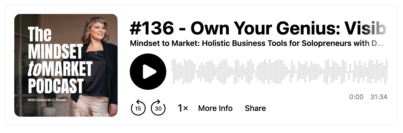 Episode #136 of the Mindset to Market Podcast - Own Your Genius, Visibility with Christina Vidovich