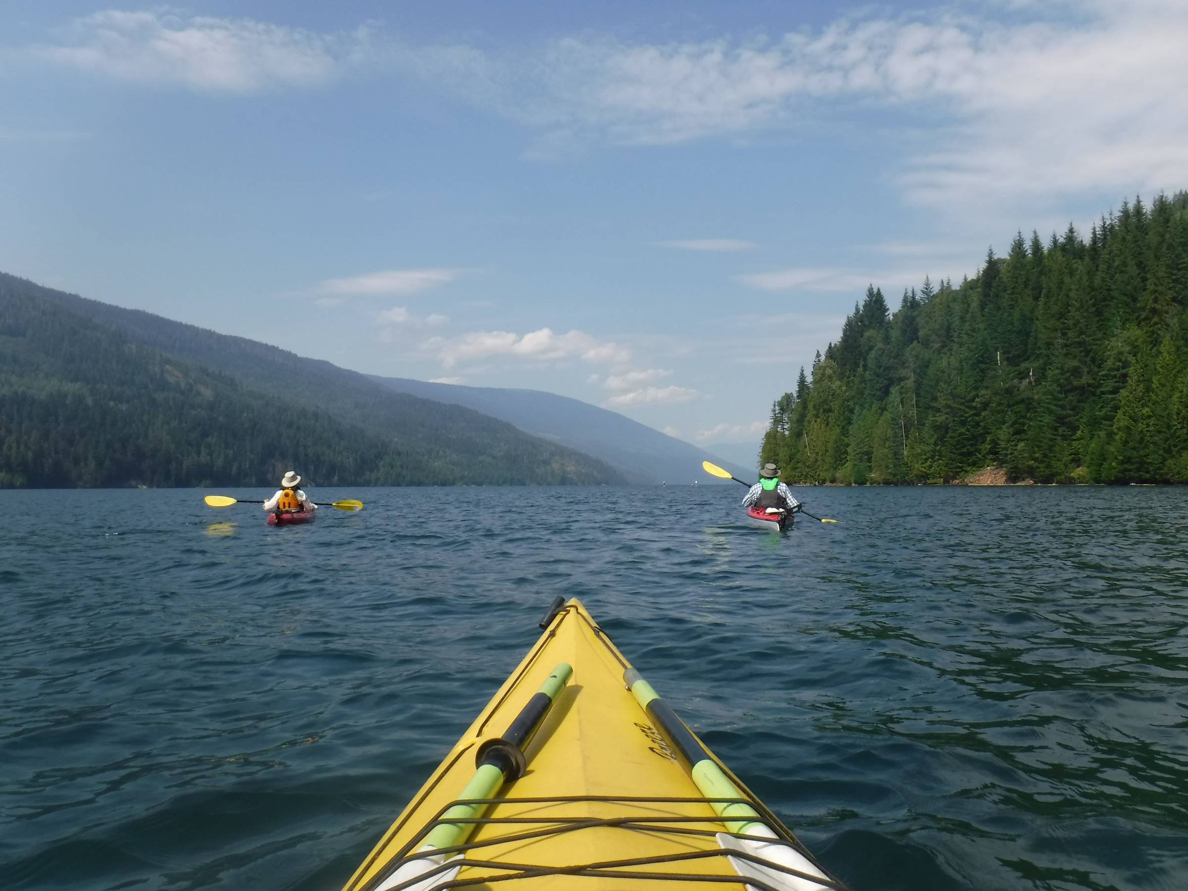 3 kayaks on Mt Revelstoke lake