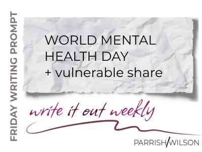On a crumpled piece of paper are the words: "World Mental Health Day + vulnerable share"