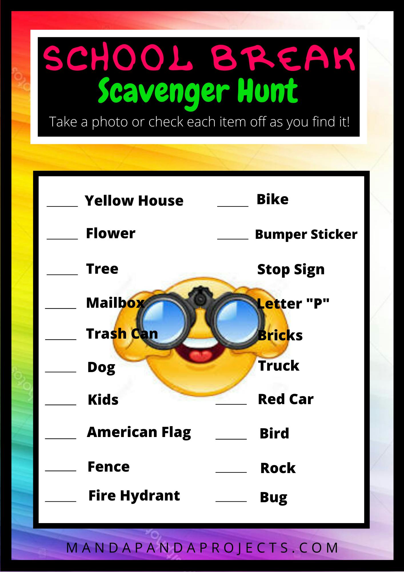 FREE Printable Scavenger Hunt Checklist