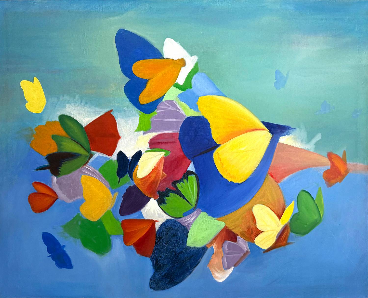 A painting of a cluster of butterflies