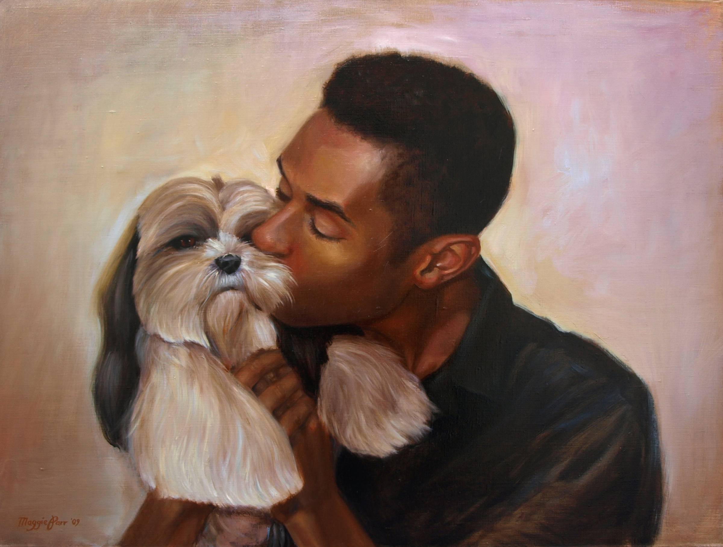 Painting of a man with his dog