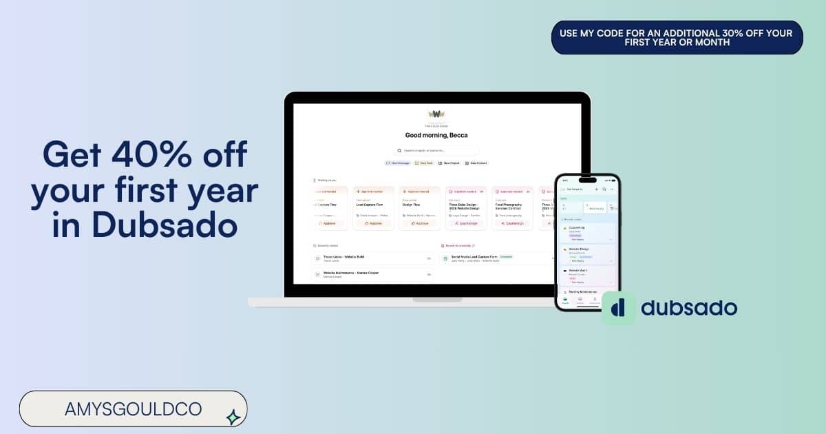 Text reads: Save 40% off your first year of Dubsado