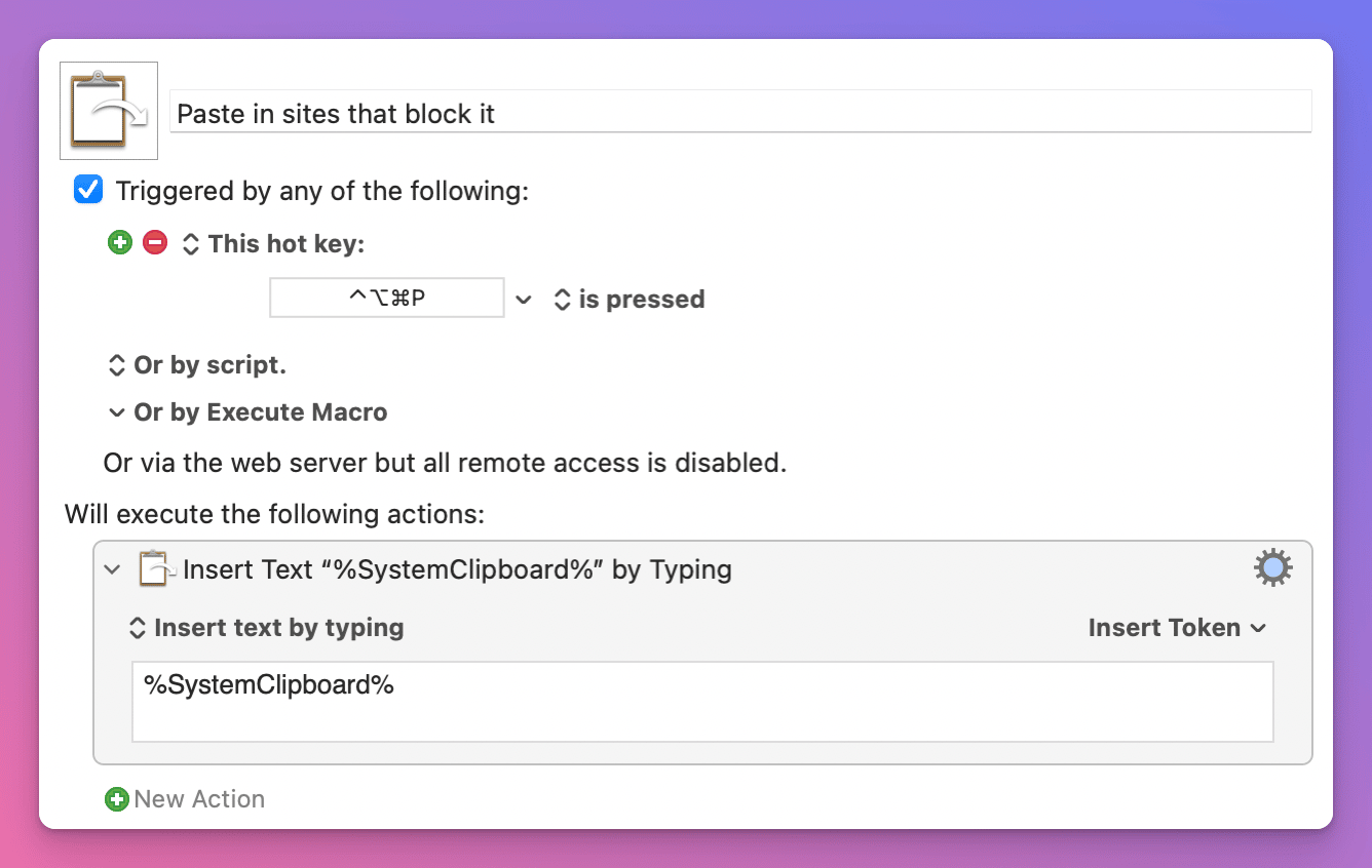 Keyboard Maestro Insert Clipboard by Typing