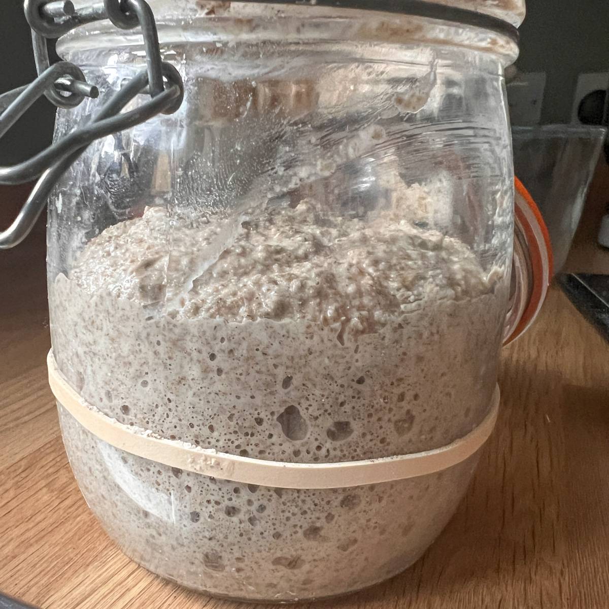 Sourdough starter in a jar.
