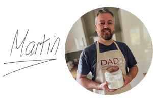 My sign off and a picture of me holding some flour.