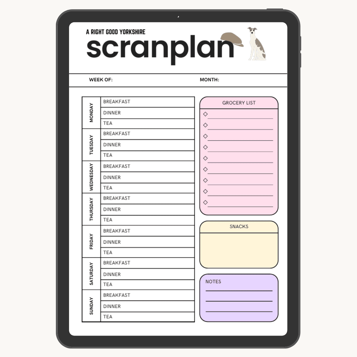 Yorkshire meal planner