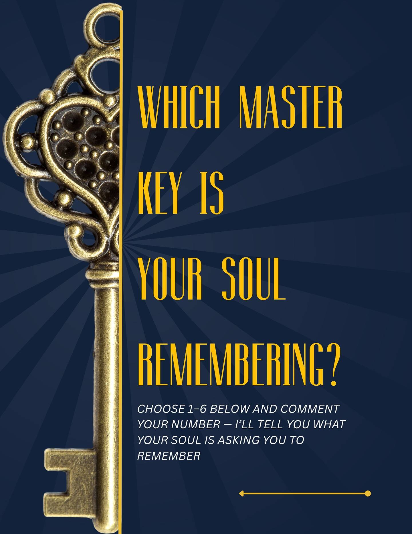 The 6 Keys of Soul Remembrance 👇

Each one holds a lesson your soul came here to reclaim —

Which one spoke to you?

Comment your number + “KEY” and I’ll DM you the soulful message to discover your Top 3 Master Keys — the ones guiding your healing, purpose, and embodiment right now.

Your soul already knows. Let’s remember it together. 💫

#soulmagic #spiritualawakening #soulfulliving #healingpath #zodiacwisdom #spiritualreels #intuitiveguidance