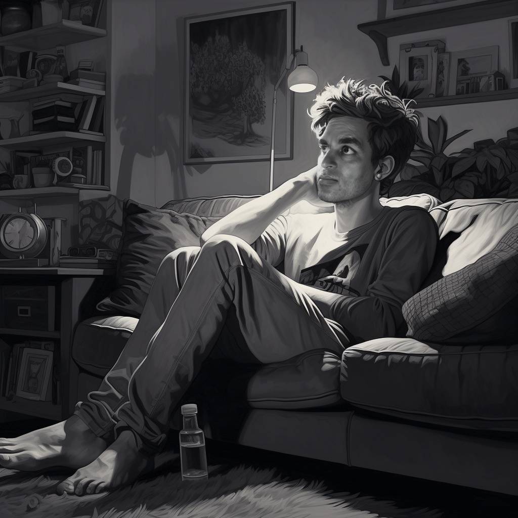 Ankur sitting on his couch watching Netflix