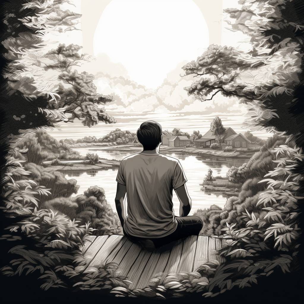 Ankur sitting on a lake side, enjoying the view