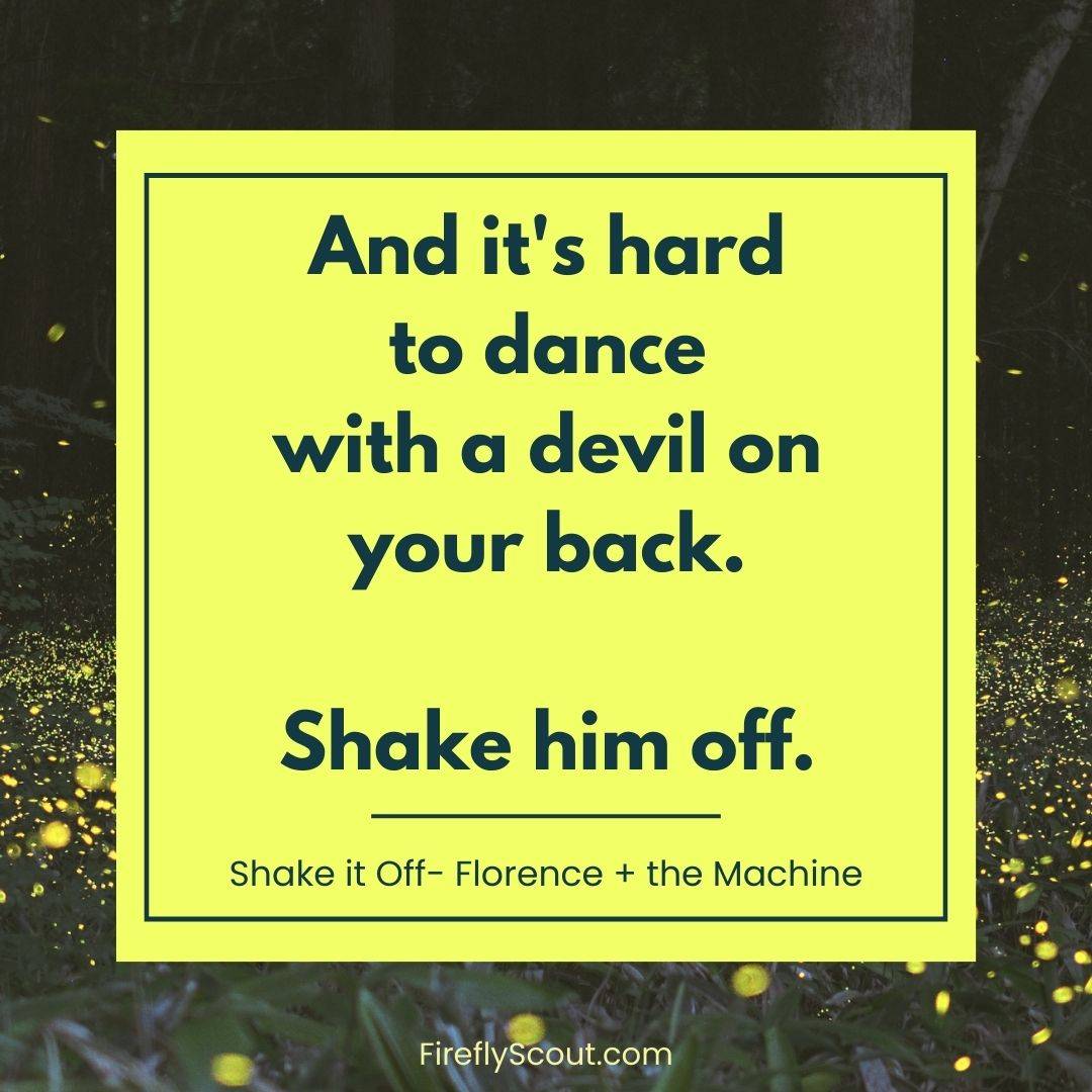 Quote card over image of fireflies with an inspirintg quote about life 