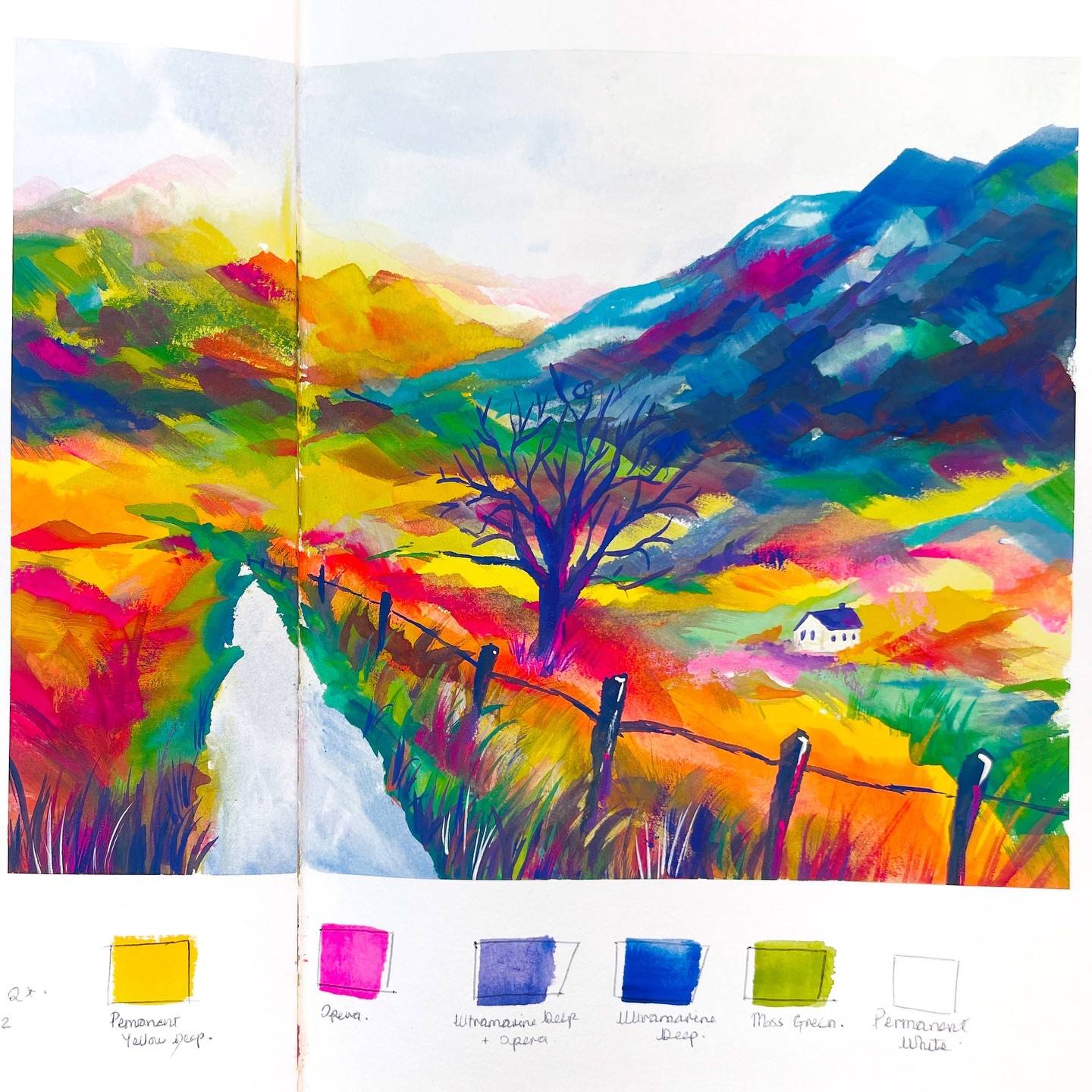 Evening gouache painting @etchr_lab sketchbook & @shinhanart.official gouache