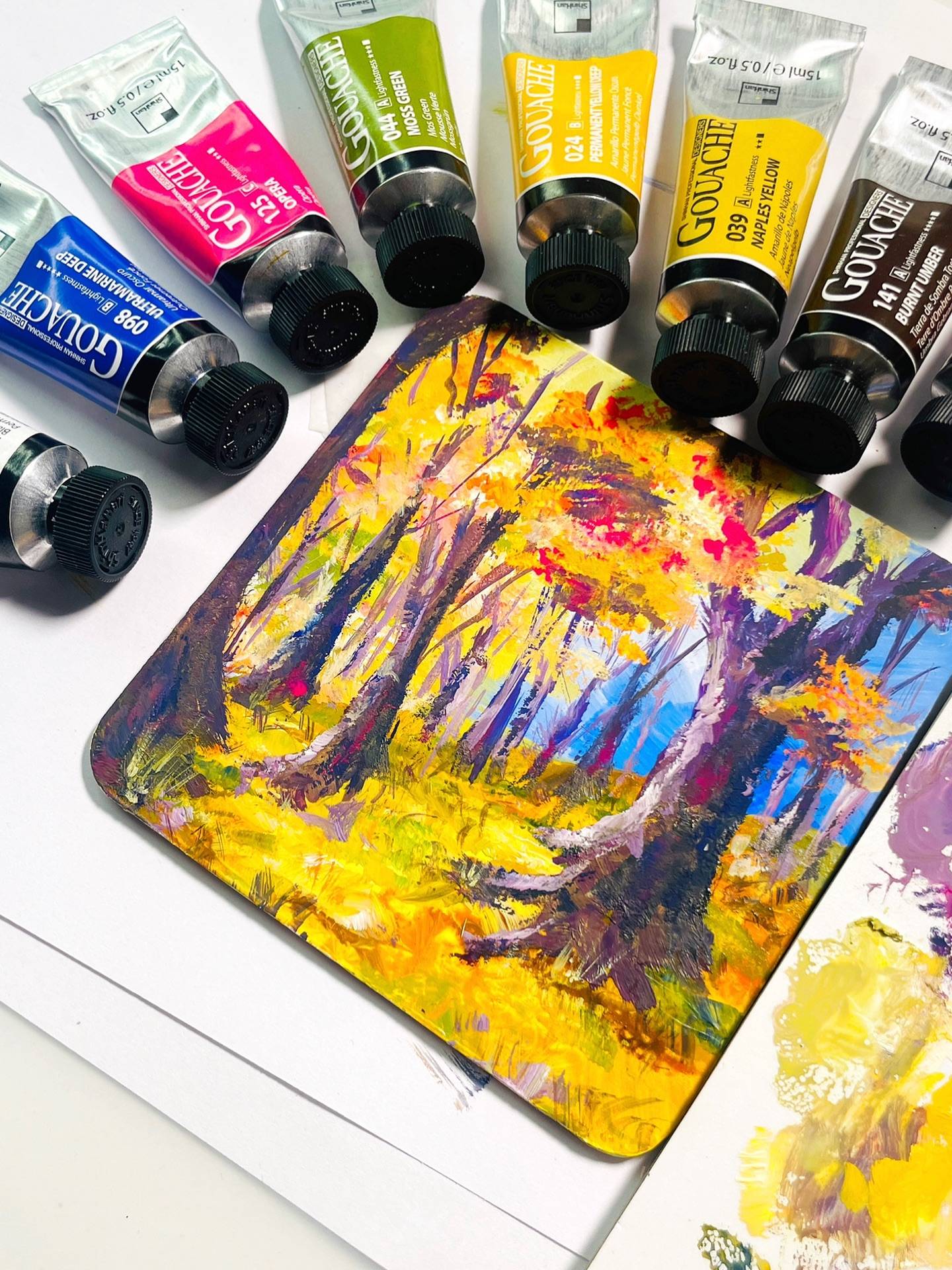 One of my favourite paintings from my Little Landscapes series, exploring gouache and sharing the real time painting process ❤️ I used @shinhanart.official gouache and loved its vibrancy.