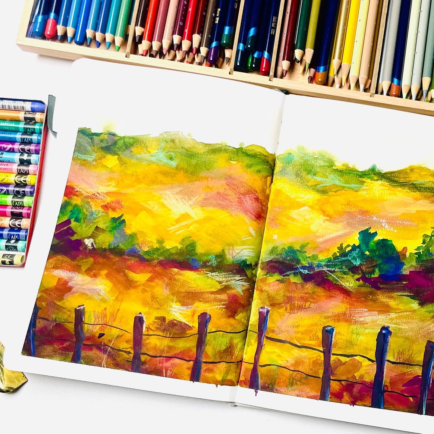 I had such a wonderful time painting with @hannahflanagan_art and our members! ❤️ lots of laughter & craic 😂🤣😁

Replay is up as is the real time process of this painting. Check out Hannah’s page to see her version 😅😅 believe it or not I was trying to emulate her piece & was using her painting as my reference 😂🤣😂 

🎨 @roman_szmal_art 
📕 @etchr_lab 
🖍️ @carandache neocolour 2 & pencils @fabercastelluk @fabercastellglobal pitt pens