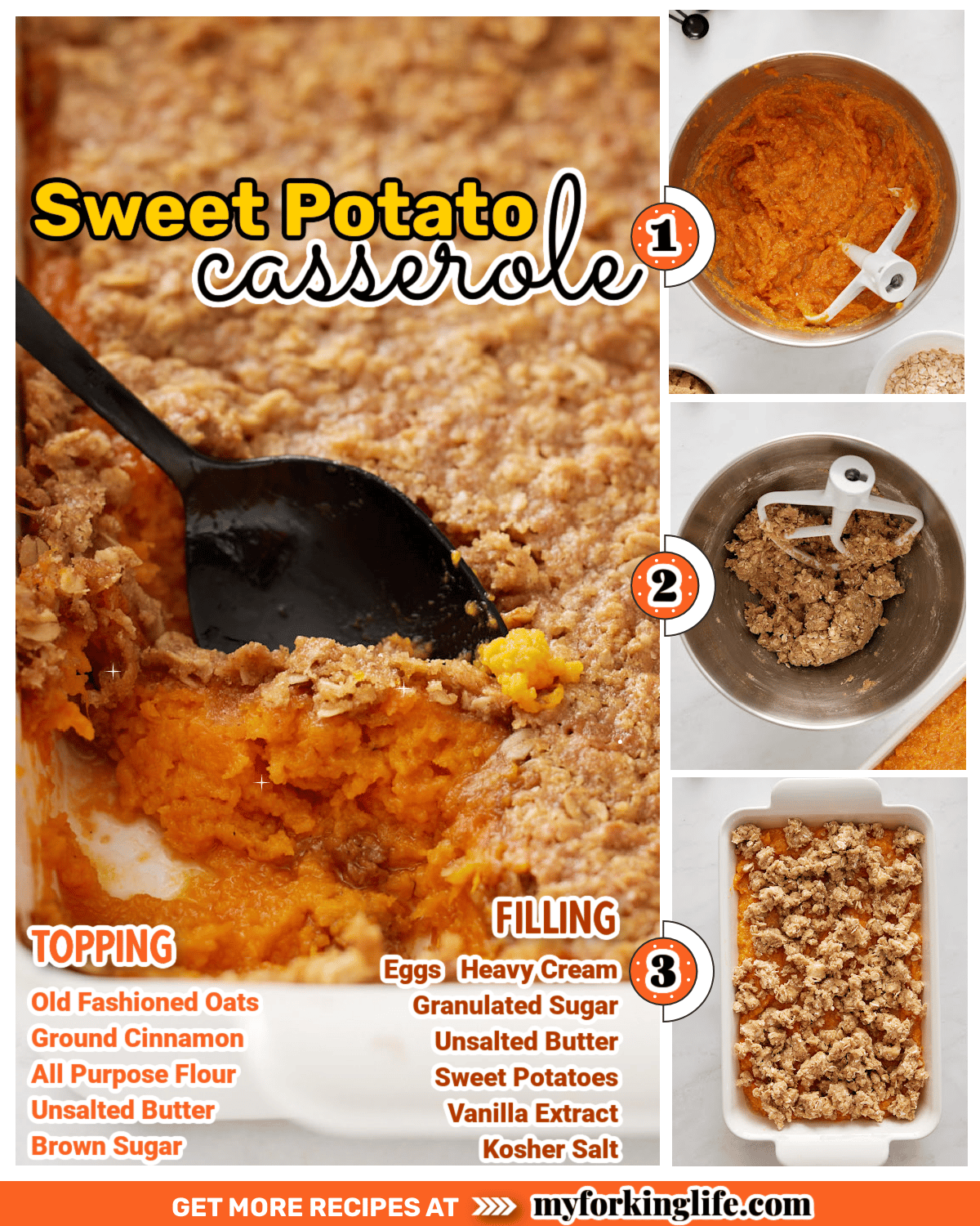 a collage of sweet potato casserole
