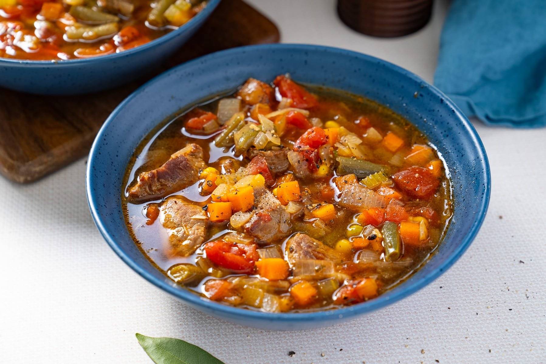 vegetable beef soup in a bowl