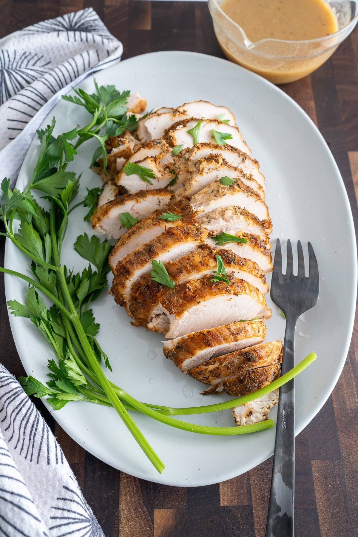 turkey breast sliced on plate