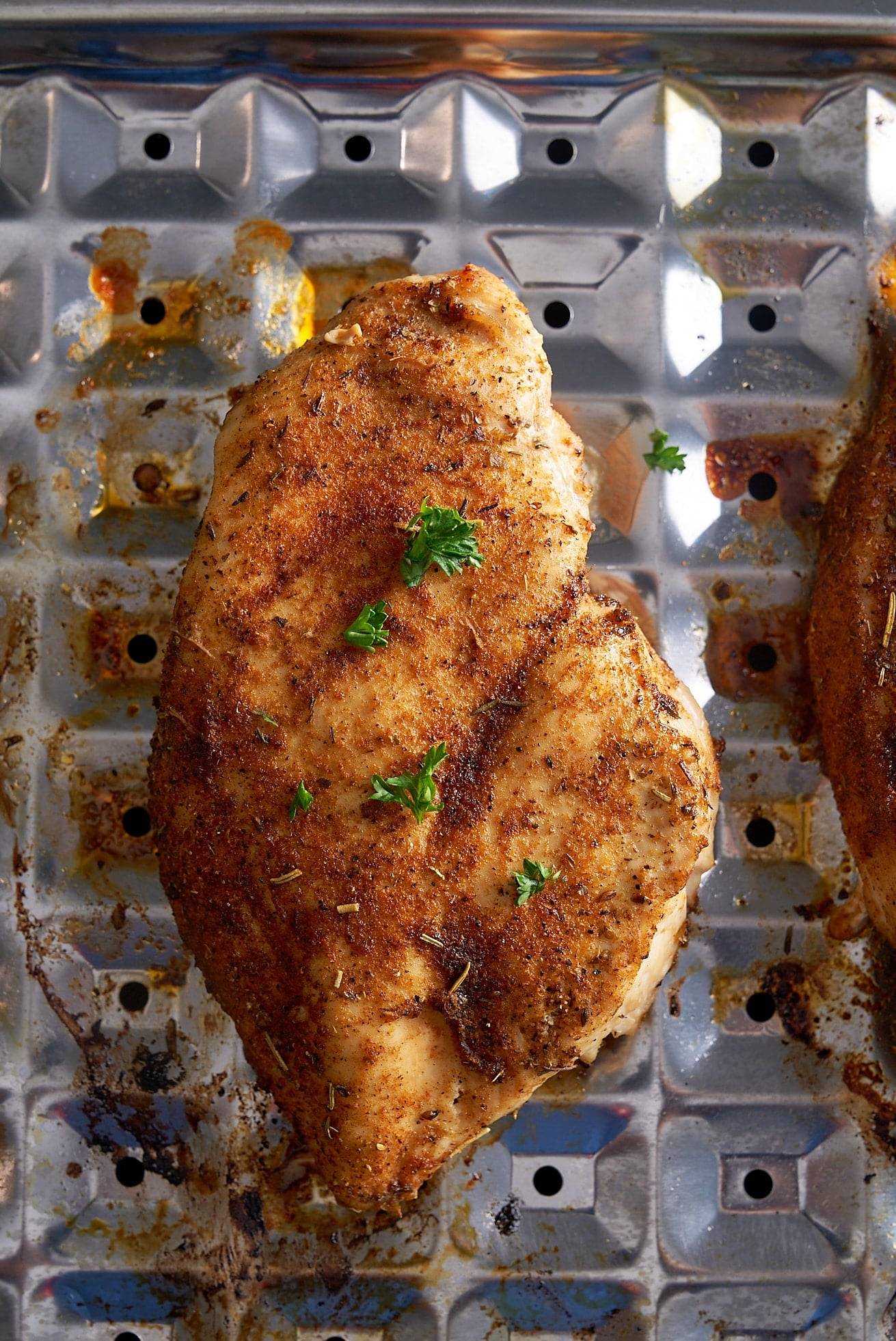 broiled chicken breast on sheet pan