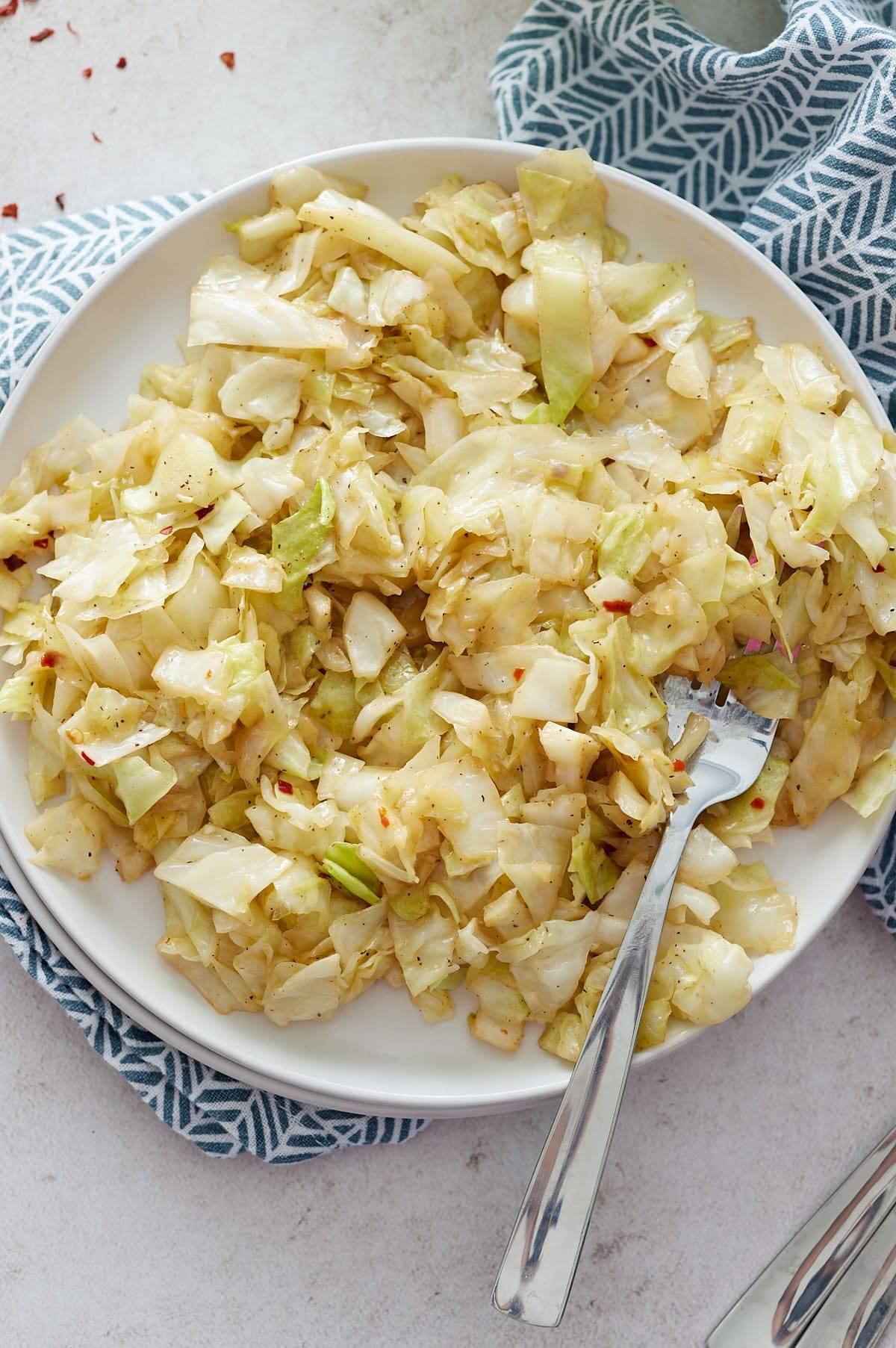 fried cabbage on white plate