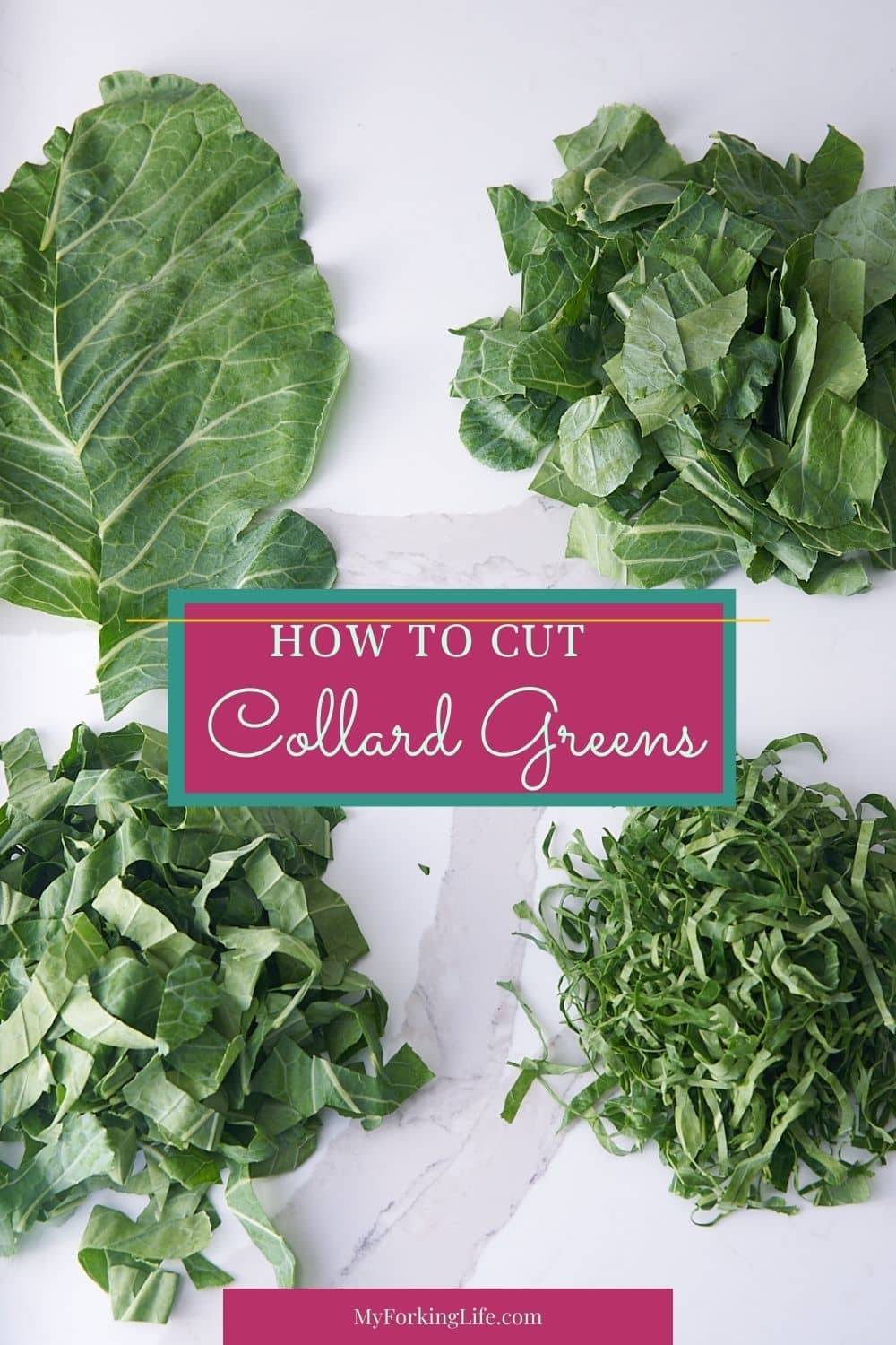 cut collard greens on white table
