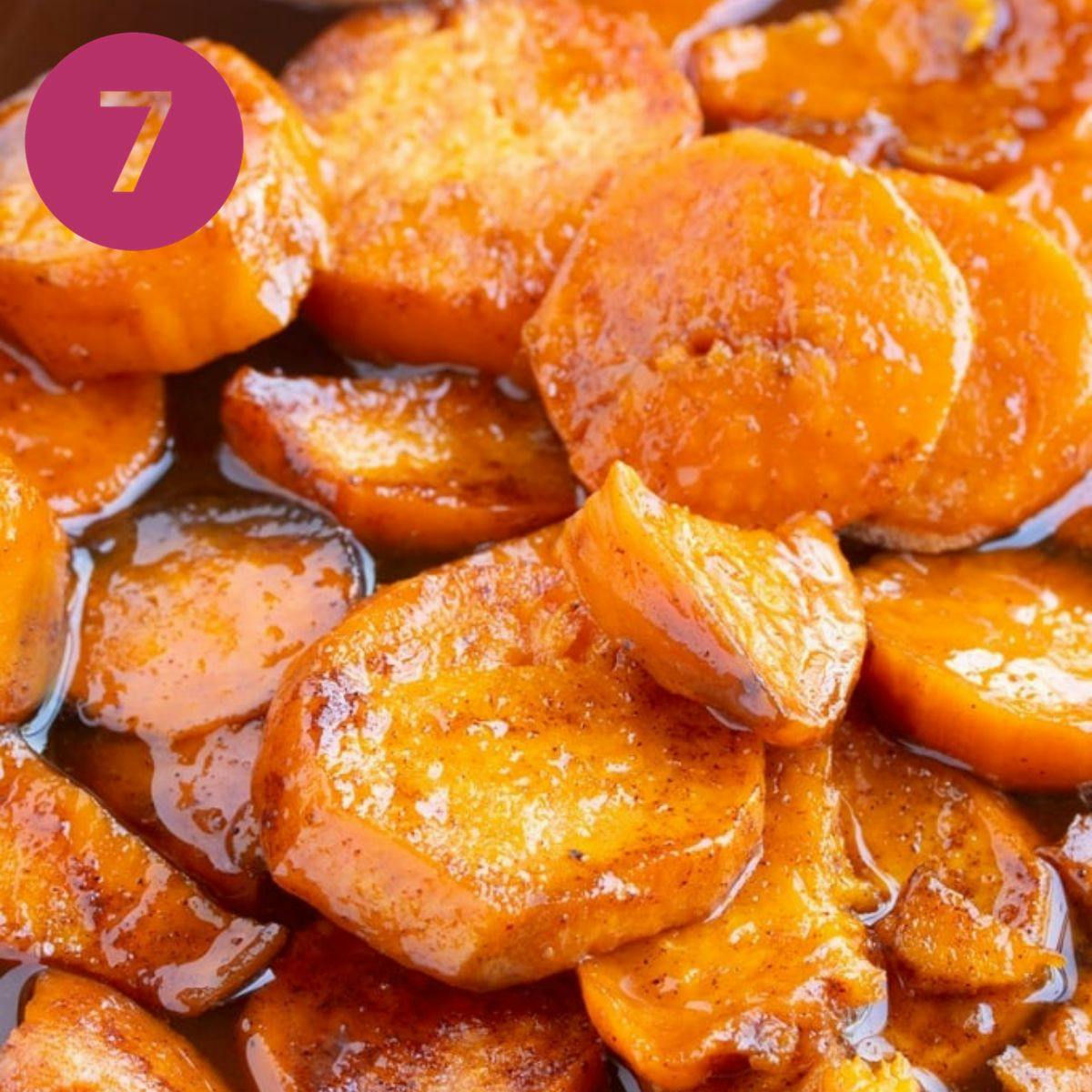 close up photo of candied sweet potatoes